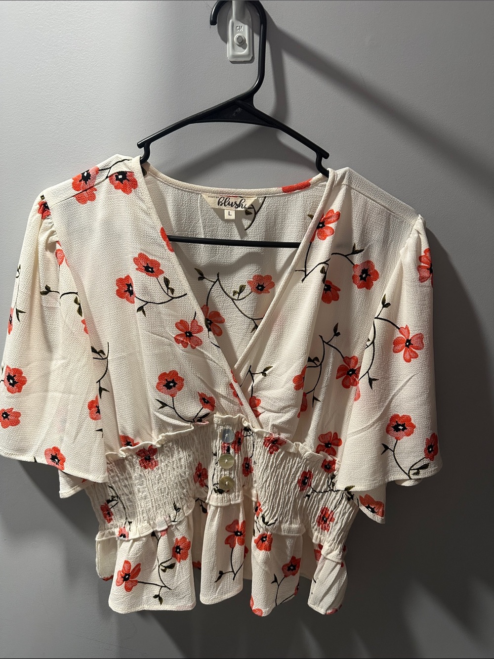 Blush Cream Top with Coral Floral Print
